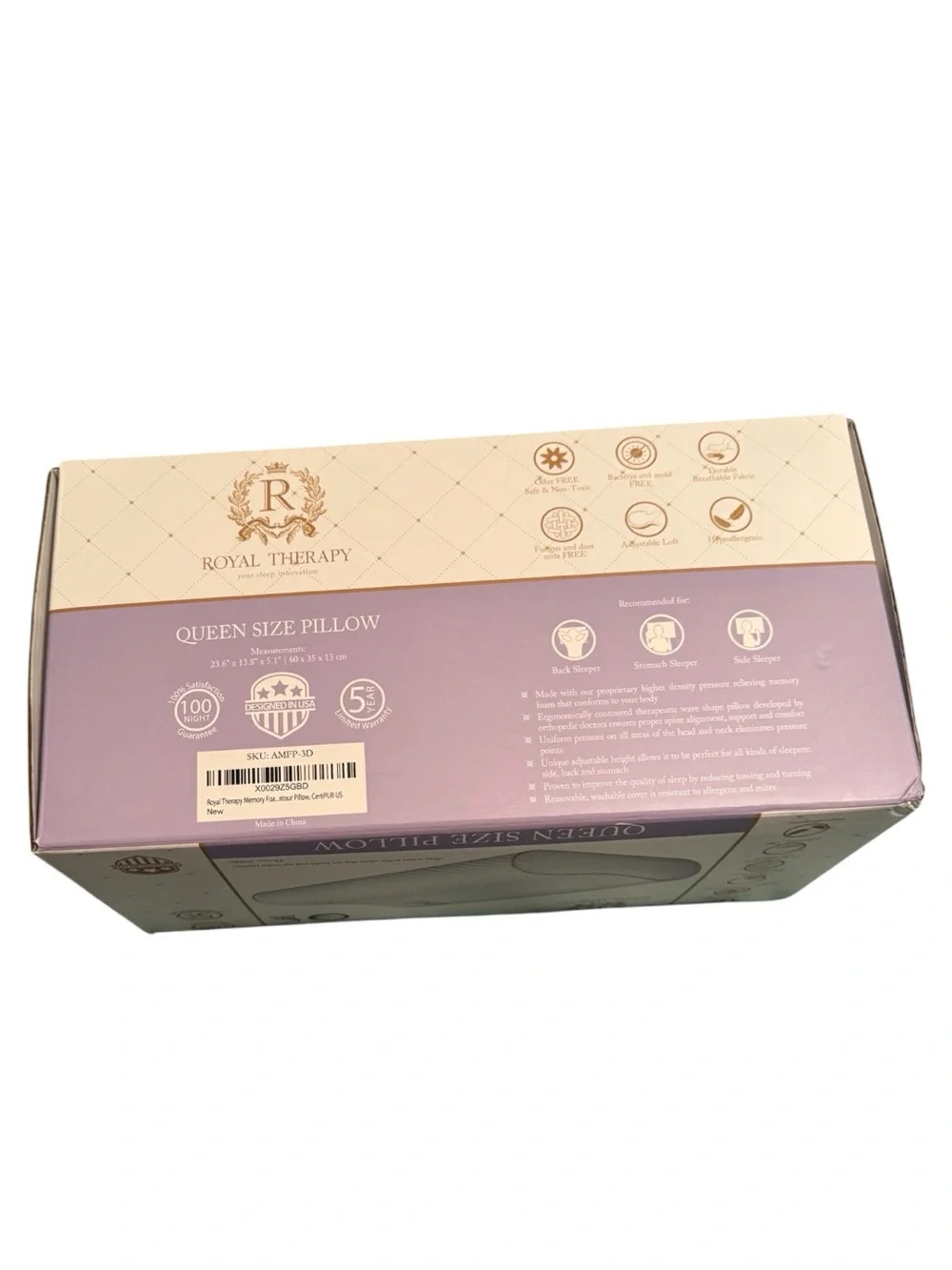 Royal Therapy Memory Foam Pillow, Queen Neck Pain Relief, Contour Cervical 3 lay